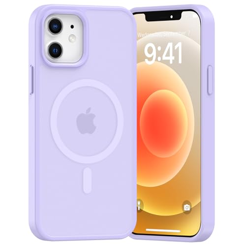 Opkiegrn Coque pour iPhone 12/12Pro, Compatible avec MagSafe Recharge sans Fil, Protection Antichoc, Anti-Jaunissement,Dos Anti Rayures PC Magnétique Étui Housse pour iphone 12/12 Pro,Pourpre
