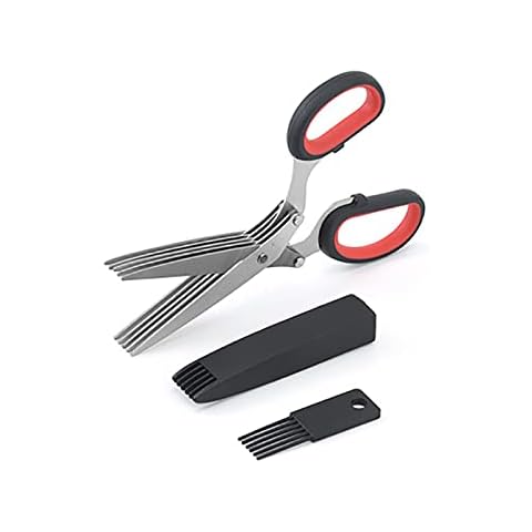 Glorihoby Kitchen Scissors, 5 Blade Kitchen Salad Scissors, Herb Scissors with 5 Blades and Cover, Multi-Layers Kitchen Herb Scissors, Kitchen Shears with Protective Sheath (Black) Cover