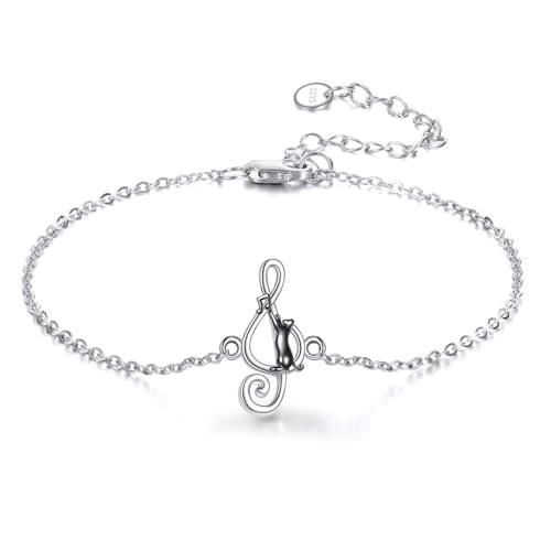 Bracelet chat noir en argent 925, le cadeau parfait pour femme
