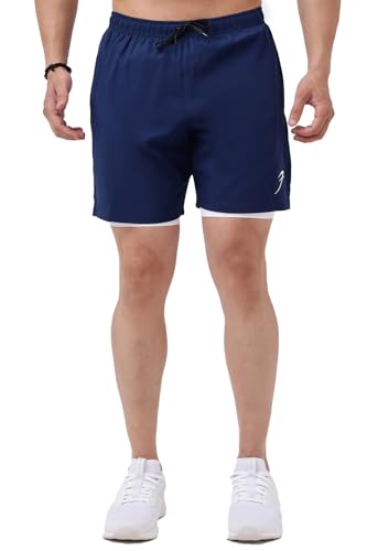 Image of FUAARK Double Layer 2 in 1 Sports Shorts with Inner Tights for Men Gym Tight Short with Pocket