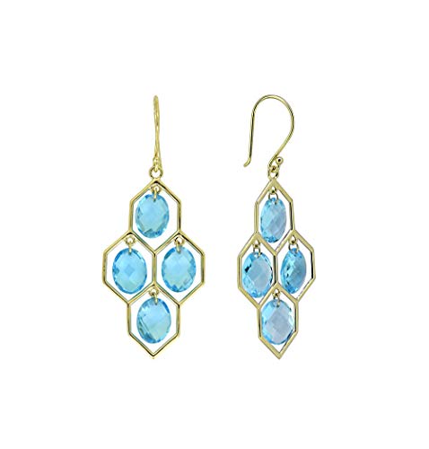 Yotreasure Swiss Blue Topaz Chandelier Earrings Solid 14K Gold Gemstone Jewelry For Women #TOP2