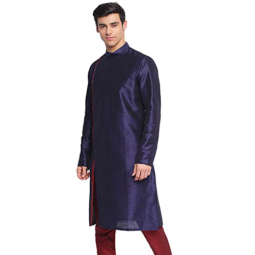 Image of Sanwara Sanwara Men Deep Blue Solid Pattern Straight Kurta
