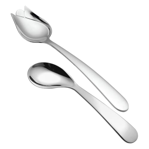 POPETPOP 2個 高齢者用曲がった角スプーン 軽量ステンレス製 手首負担軽減 介護食事補助器具 寝たきり患者向け使いやすい食器