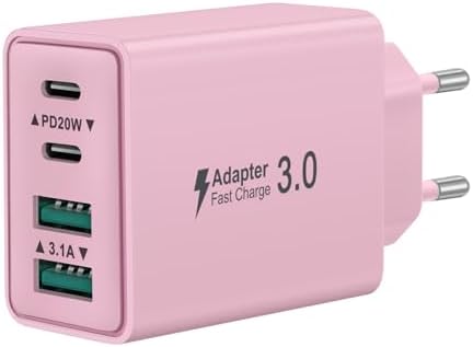 USB C Ladegerät, 40W-4 Ports USBC Stecker Schnellladegerät Netzteil für iPhone 17 16 15 14 13 12 11 Pro Max Plus, Samsung Galaxy Handys, Mehrfach Ladestecker mit PD+QC Power Adapte