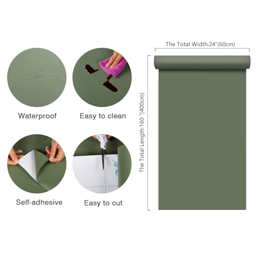 CHIHUT Extra Wide 24"x160" Thick Matte Sage Green Peel and Stick Wallpaper for Bedroom Living Room Removable Self Adhesive Green Contact Paper for Cabinets Waterproof Modern Vinyl Solid Wall Paper by CHIHUT - Used condition - Image 9