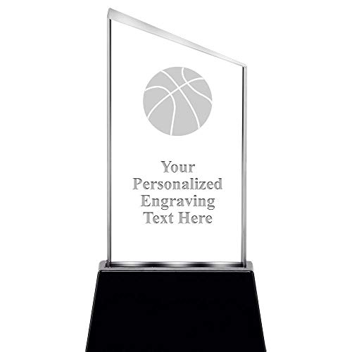 Crown Awards Customized 6.4" Basketball Slant Radianz Light Up Crystal Award, Personalized Basketball Crystal Trophy, with Engraving