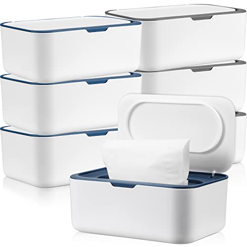 Image of 6 Pack Baby Wipes Dispenser Wipe Holder with Lids Refillable Container with Sealing Design Keeps Fresh Easy Open and Close for Bathroom Baby Nursery(Dark Blue, Dark Gray)