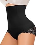 YARRCO Shapewear Damen Bauchweg Unterhose Spitze Miederhose Hohe Taille Miederslip Figurformende Unterwäsche (Schwarz, M)