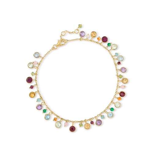 Ross-Simons 13.50 ct. t.w. Multi-Gemstone Drop Anklet in 18kt Gold Over Sterling. 9 inches