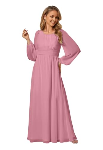 Junior Bridesmaid Dresses for Wedding Chiffon Long Sleeve Flower Girl Dresses A Line Party Dress JBD104