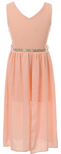 Big Girls Sleeveless V Neck Rhinestones Maxi Skirt Short Jumpsuit Romper Dress Blush 8 (2J1K69S) #TOP1