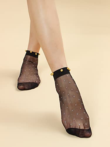 SHENHE 4 pares de meias femininas de renda, antiderrapante, dança, ioga, aderência, malha, bolinhas,