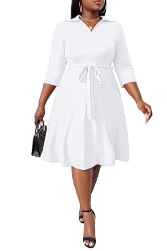 Image of FANDEE Plus Size Midi Dress for Women - Printing Summer Dresses for Wedding Guest Cocktail Party 3 /4 Sleeve V Neck(L-5XL)