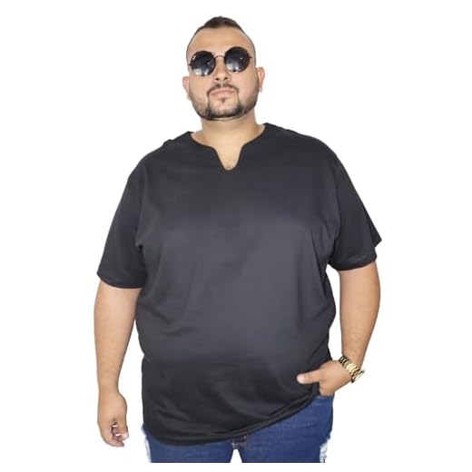 Camiseta Plus Size Masculina Lisa Premium, Blusa Básica em Algodão, Bata - High Flight (BR, Alfa, Único, Plus Size, G5, Preto)