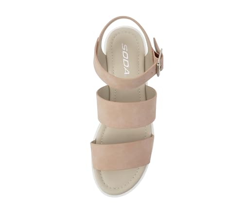 Image of Soda ACCOUNT ~ Women Open Toe Two Bands Lug sole Fashion Block Heel Sandals with Adjustable Ankle Strap