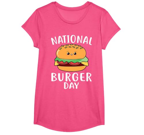 National Burger Day Hamburger Cheeseburger T-Shirt, Girls, Pink Heather, Medium