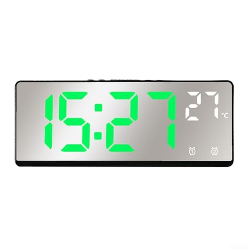Reloj despertador digital compacto con brillo ajustable y control de voz para fácil encendido (verde)
