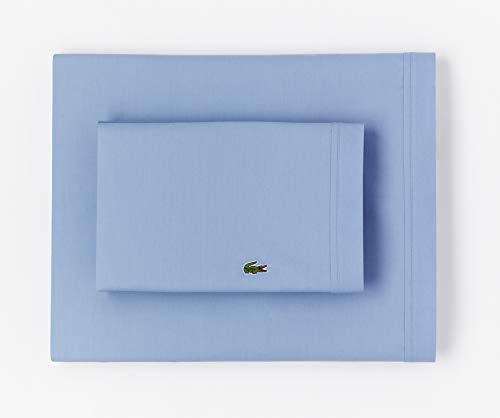 Lacoste 100% Cotton Percale Sheet Set, Solid, Allure Blue, California King