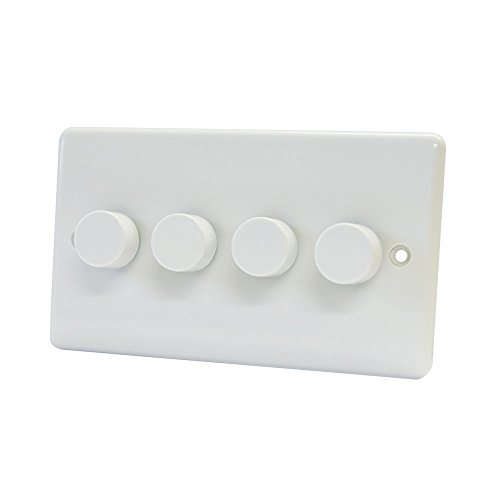 10A Light Dimmer Switch 4 Gang 2 Way - Push On Off 400W - Plastic White