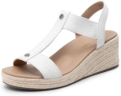 DREAM PAIRS Women's Espadrilles Platform Wedge Sandals,White,8.5