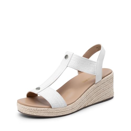 DREAM PAIRS Women's Wedge Sandals Open Toe Espadrilles Sandals Comfortable Dress Casual T-strap Platform Wedges with Arch Support for Walking Beach Summer Shoes 6.5 White