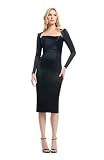 Dress the Population Women's Pamela Stretch Satin, Midi, Bodycon, Square Neck Dress, Black, XX-Large