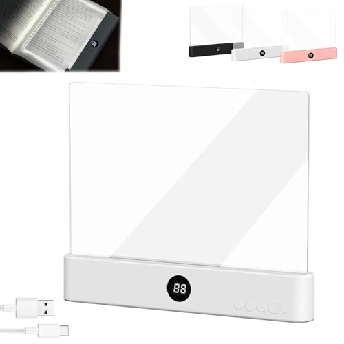 LED Reading Light, Rechargeable Clear Flat Book Light with 3 Colors & Timer, Dimmable Book Lights for Reading at Night, Doodleable Panel Plate Lamp Full Page Lights, for Book Lovers (White)