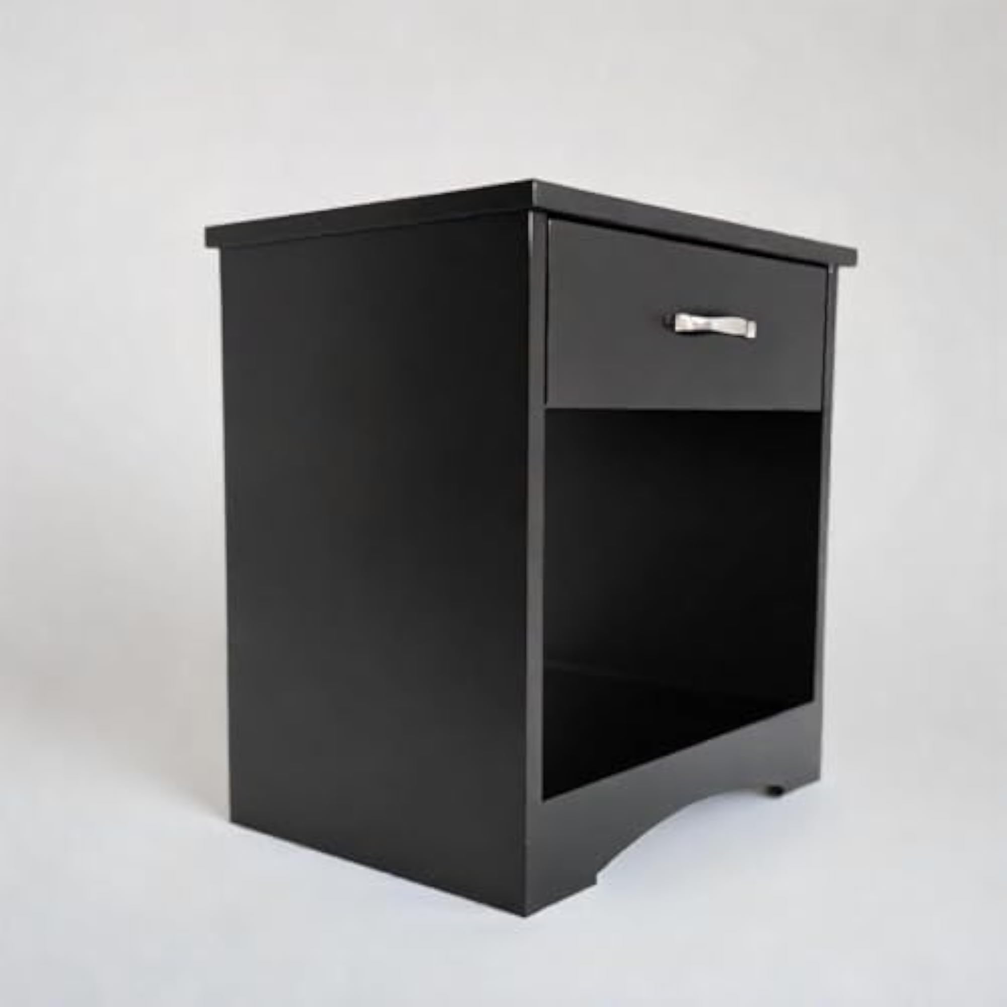 Solid Sheesham Wood Bedside Table with Storage, Black Finish
