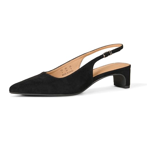 Amazon Essentials Tacones de Bloque con Correa Trasera Mujer, Negro Efecto Ante, 42 EU