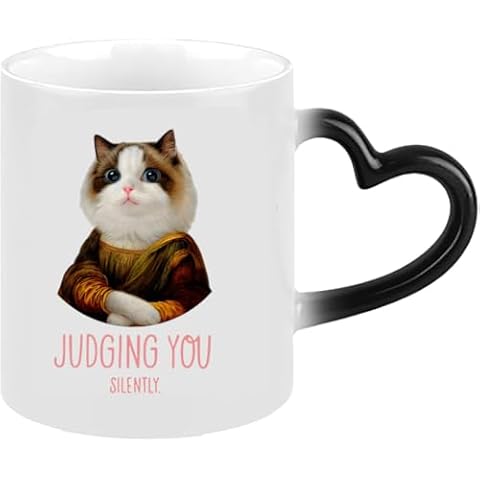 Color Changing Funny Cat Mug - Ceramic Heat Changing Mug for Coffee Tea Milk Matcha Heat-Sensitive Mugs for Hot beverages Hot Drinks Unique Beautiful Coffee Cup gift for Cat lovers women men 11 OZ Cover