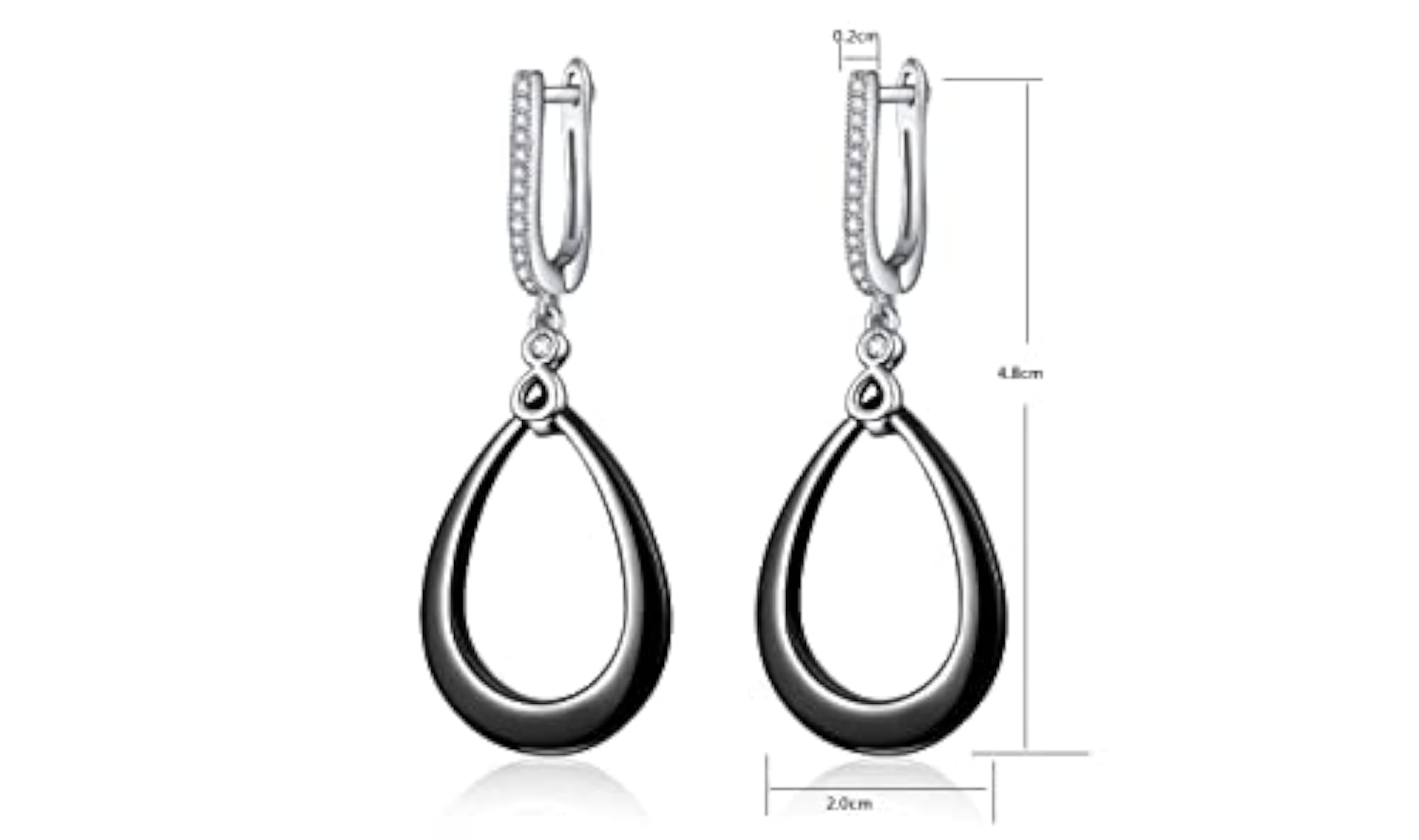 Ceramic Teardrop Dangle Earrings, Sparkly Pear Stud Zirconia Studded