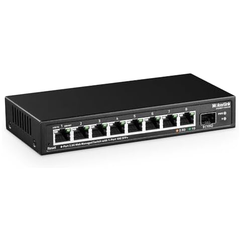MokerLink 8 Port 2.5 Gigabit Managed Switch with 10G SFP+ Slot, 8 x 2.5G Base-T Ports Compatible with 10/100/1000Mbps, Mini Size Metal Managed Fanless Network Switch Cover