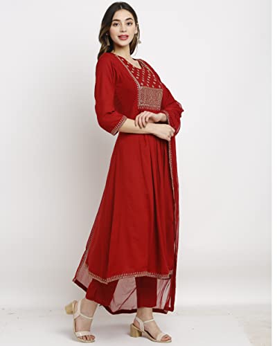 Image of Rajnandini Women's Rayon Embroidered Kurta Set With Dupatta (JOPLVL245-P Maroon P)
