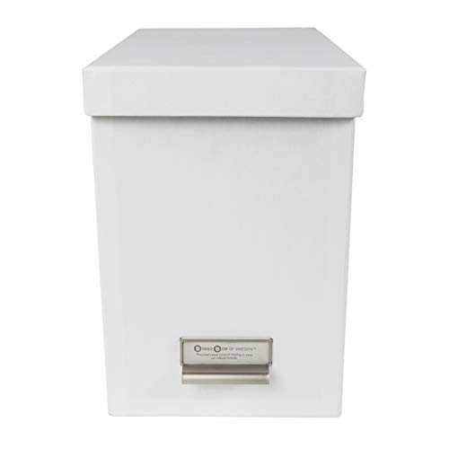 Bigso John Fiberboard Label Frame Desktop File Storage Box Document Organizer For Important Paperwork Durable Hanging File Box With A Lid & Metal Label Window 7.4’’ X 13’’ X 10.4’’ White #TOP1