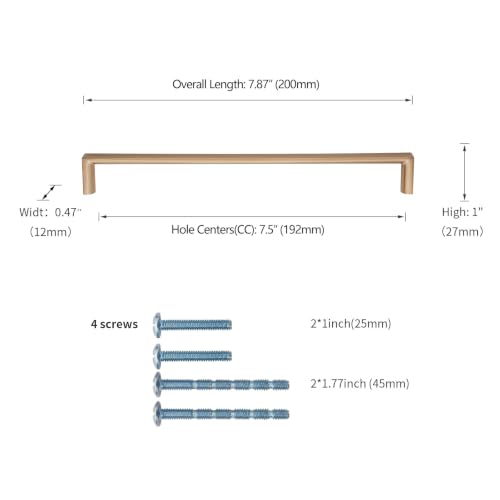 Image of Champagne Bronze Square Cabinet Pulls and Handles, 7.5Inch, 20 Pack