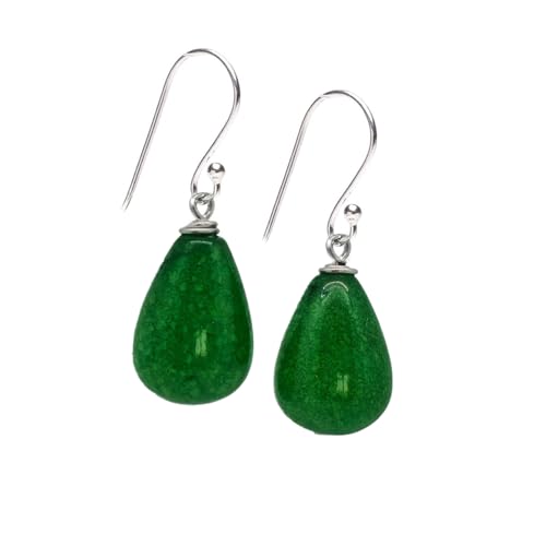 Image of TreasureBay Gorgeous Handmade Teardrop Natural Gemstone Earrings 925 Sterling Silver Hooks, Women's Gemstone Earrings (Green Jade)