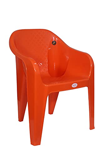 Image of PETALS Plastic Chairs Set of 4 Without Cushion | Arm Chair for Drawing /Living Room | Armchairs for Home /Office /Garden /Indoor & Outdoor | Cap Upto 150 Kgs | Orange, 4 Pcs, Bravo | 3 Years Warranty