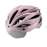 ROCKBROS(ロックブロス)自転車 ヘルメット 大人 自転車用ヘルメット CE認証 軽量 一体成型 耐衝撃性 通気性 磁気ゴーグル付き UVカットサングラス付き ロードバイク サイクリング 通勤 通学 サイズ調整可能 58-62cm 男女兼用 スモークピンク