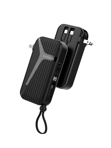 10000mAh Portable Charger — Built-in Cables, Black