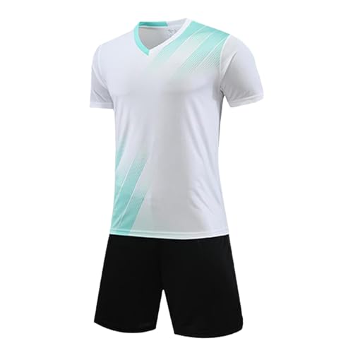 Image of JiaYouLC Kids Football Kits Boys Soccer Jersey Set Quick Dry T-Shirt Shorts Football Training Outfit for Youth Age 3-12 (White, 9-10 Years/XS)