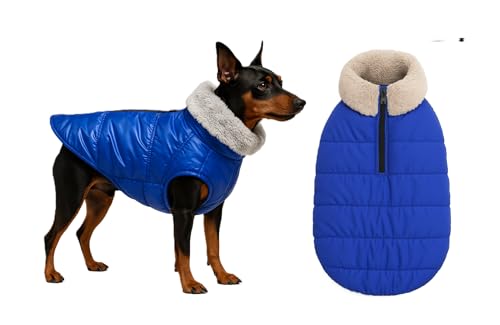 The Pets Company Dog Winter Coat Jacket, Clothes, Windproof, Waterproof, Light Weight, Washable, Ultra Warm Thick Fleece Lined Dog Vest for Cold Weather Protection, (Blue, X - Small - 12 Inch)