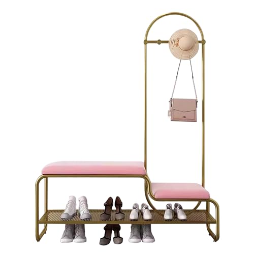 Vestiaire d'entrée haut de gamme en métal et banc de rangement chic