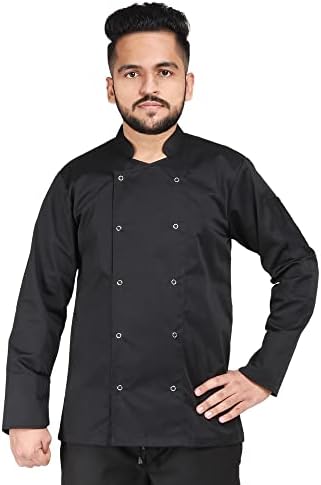YANEK Chef Jacket Coat Long Sleeve with Snap Buttons made from Breathable Twill Cotton with Sleeve Pocket | For Restaurant, Cafe, Bakery, Home Kitchens | Wash and Wear Durable Fabric