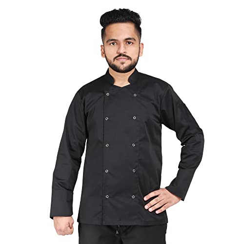 YANEK Chef Jacket Coat Long Sleeve with Snap Buttons made from Breathable Twill Cotton with Sleeve Pocket | For Restaurant, Cafe, Bakery, Home Kitchens | Wash and Wear Durable Fabric