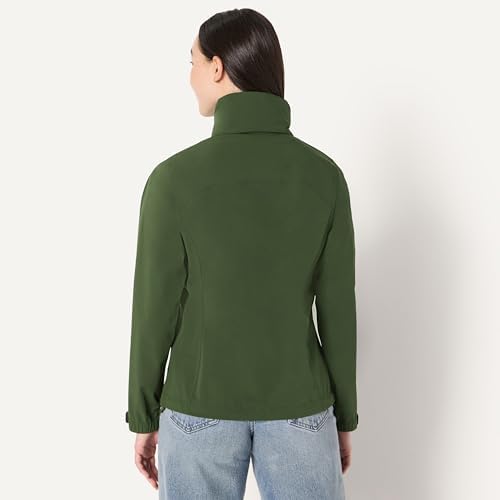 Amazon Essentials Women's Regular-Fit Lightweight Waterproof Long Hooded Rain Jacket, Dark Green, Small - 2