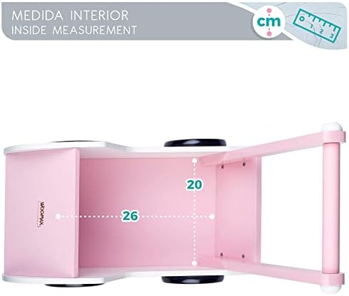 WOOMAX Wooden, 26.5x39x46 cm, Pink and White, with Wheels, for 30-40, Baby Toy cart 3 Years, Strollers for Dolls (46475), Carrito