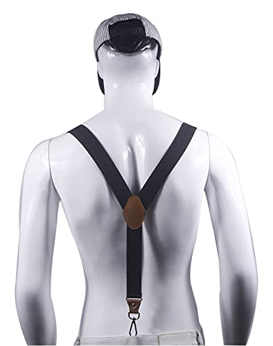 Doloise Mens Suspenders With 3 Swivel Hooks Belt Loops 1.4 Inch Wide Heavy Duty Adjustable Braces (Black) #TOP3