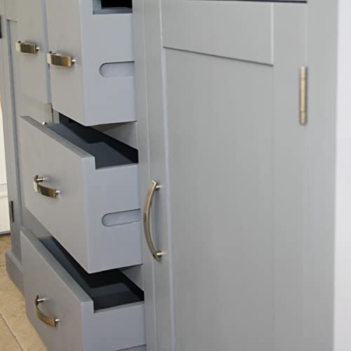 Wooden Bathroom Vanity Unit with 2 Ceramic Basins - Modern Bathroom Sink Cabinet with Drawers - Double Vanity Unit with Chromed Mixer Taps - Grey Painted - Tap Mounted Rectangle Bowl (603GCB021A2)