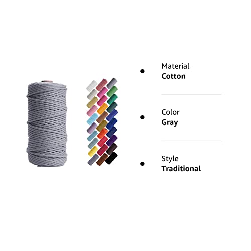 Hapyly Macrame Cord Natual Macrame Cotton Cord Diy Craft Cord Spool Twine Rustic String Cotton Rope For Wall Hanging,Plant Hangers,Crafts,Knitting,Decorative Projects 3Mm X100M (Gray) #TOP7
