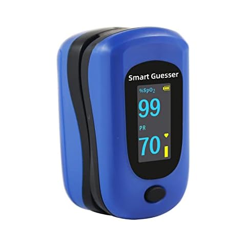 Smart Guesser Pulse Oximeter Fingertip Blood Oxygen Saturation Monitor, Heart Rate/Spo2 Oximeter With OLED Screen, AAA Batteries, Lanyard And Protection Bag, Blue Cover